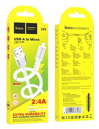 Լար հեռախոսի Hoco X85 MicroUSB White